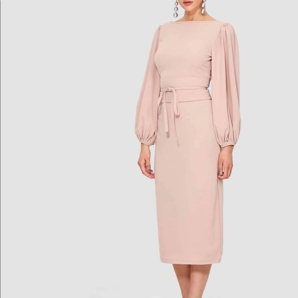 Pink midi dress with corset belt